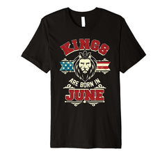 Kings are born in June - USA Flag Birthday Lion Gift T Shirt