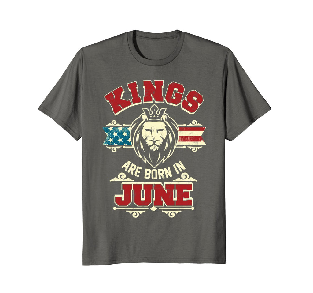 Kings are born in June - USA Flag Birthday Lion Gift T Shirt