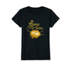 Image of Womens Glitter Happy Birthday June Queen T-Shirt Gold Lips Tee