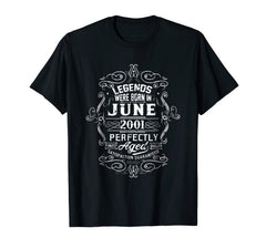 Vintage 17th Birthday Legends Were Born In June 2001 Tshirt