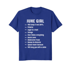 June Girl Will Keep It 100 Percent Funny june Birthday Tee