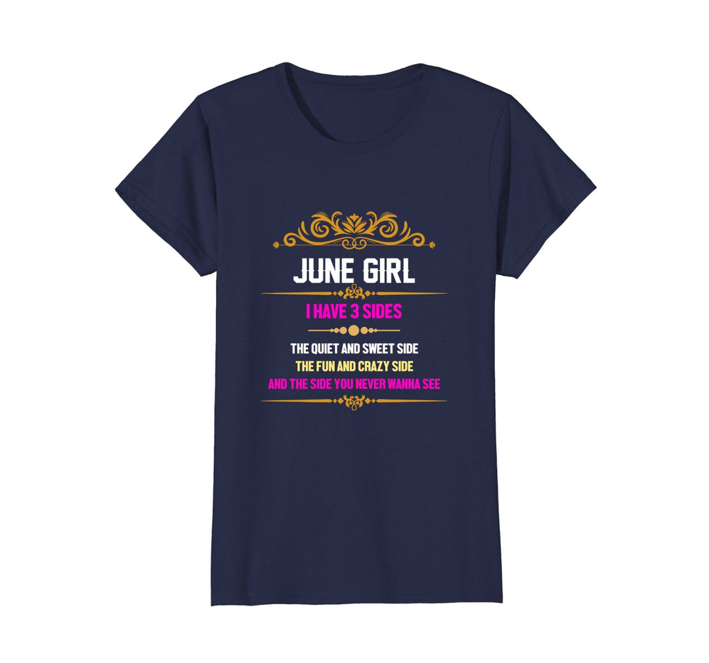 June Girl Has 3 Sides Birthday T-Shirt for Girls