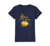 Image of Womens Glitter Happy Birthday June Queen T-Shirt Gold Lips Tee