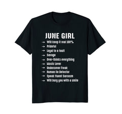 June Girl Will Keep It 100 Percent Funny june Birthday Tee