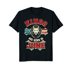 Kings are born in June - USA Flag Birthday Lion Gift T Shirt