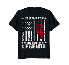 Mens Life Begins At 53th Birthday T-Shirt June 1965 Legends Tee