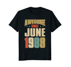 Vintage Retro Awesome Since June 1988 30Th Birthday T-Shirt