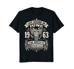 Life Begins In June 1963-The Birth Of Legends Birthday Tee
