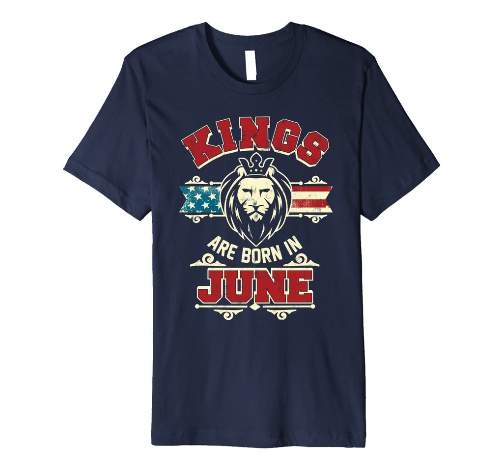 Kings are born in June - USA Flag Birthday Lion Gift T Shirt