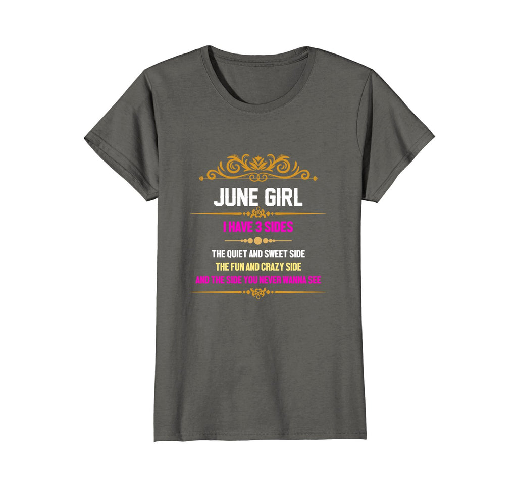 June Girl Has 3 Sides Birthday T-Shirt for Girls
