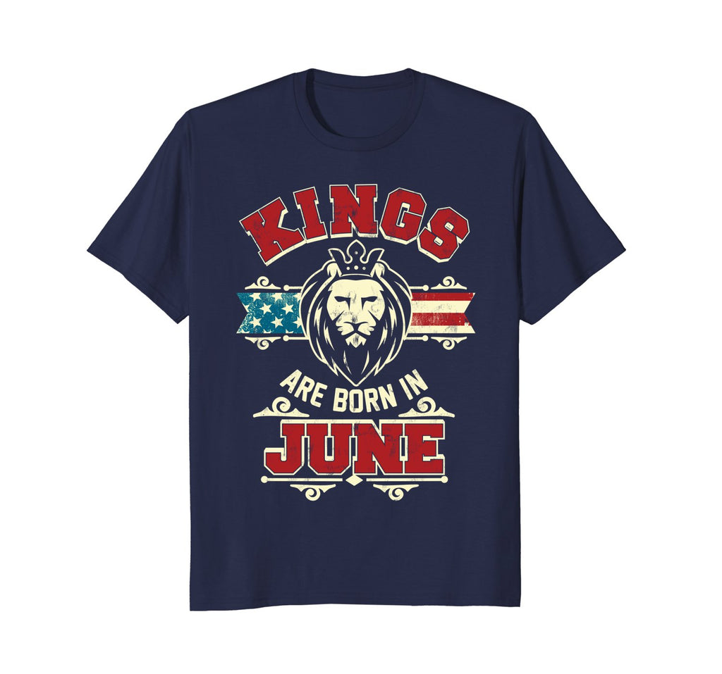 Kings are born in June - USA Flag Birthday Lion Gift T Shirt