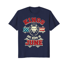 Kings are born in June - USA Flag Birthday Lion Gift T Shirt