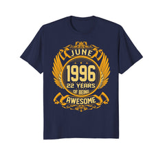 Awesome June 1996 Shirt 22 Years Old 22nd Birthday Gifts Men