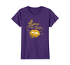 Image of Womens Glitter Happy Birthday June Queen T-Shirt Gold Lips Tee