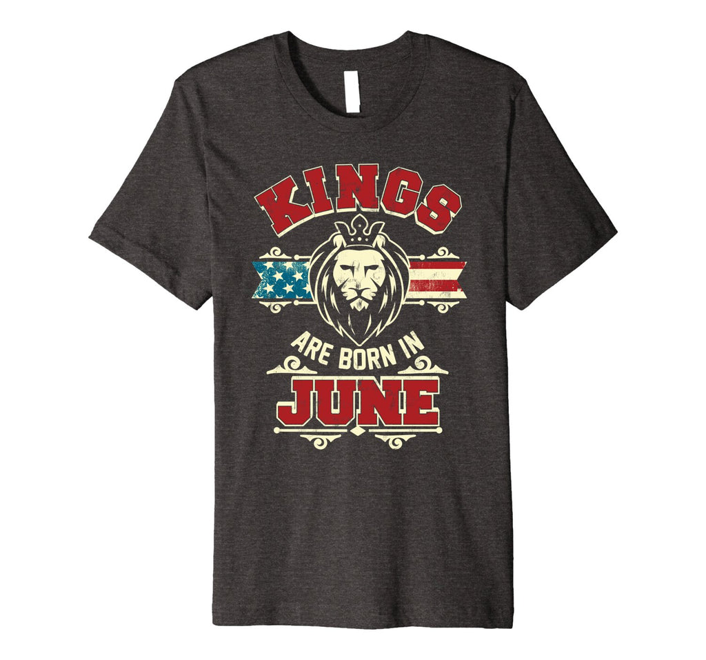 Kings are born in June - USA Flag Birthday Lion Gift T Shirt