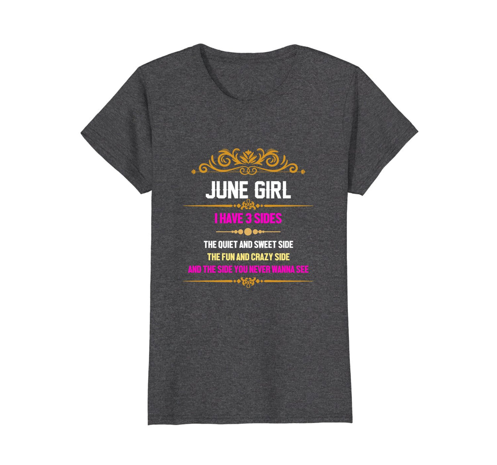 June Girl Has 3 Sides Birthday T-Shirt for Girls