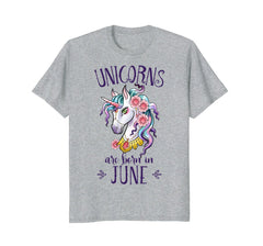 Unicorns are Born in June T Shirt Unicorn Rainbow Birthday